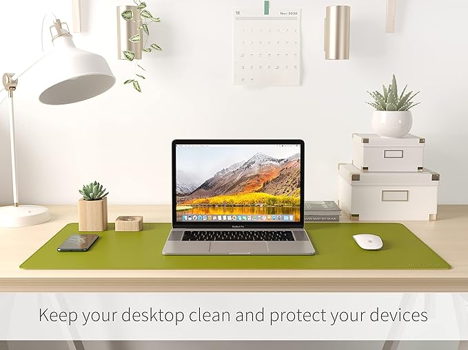 RENMTURE Dual-Sided Mouse Pad, Natural Cork & PU Leather Large Desk Pad for Office and Home Work, Desk Protector Non-Slip, Waterproof, Easy Clean (Olive Green, 36"x17")