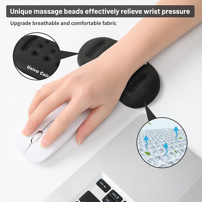 UnivoColors Black Superfine Memory Foam Wrist Rest Soft Gel Ergonomic Mouse Pad Wrist Support for Mouse, Gaming, Computer, Laptop, Office