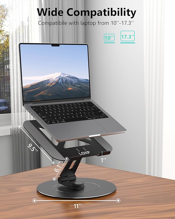 LOXP Adjustable 10-17.3" Laptop Stand for Desk with Larger Base & Phone Holder, Aluminum Desktop Organizer for Laptops, Ergonomic Lectern Stand Fits MacBook, HP, Dell, All Laptops