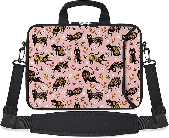 RICHEN Messenger Bag Carrying Case Sleeve with Handle Accessory Pocket Fits Laptops/Notebook/ebooks/Kids tablet/ipad (11-13.3 inch, Flowers Cats)
