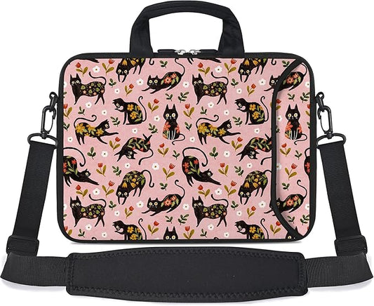 RICHEN Messenger Bag Carrying Case Sleeve with Handle Accessory Pocket Fits Laptops/Notebook/ebooks/Kids tablet/ipad (11-13.3 inch, Flowers Cats)