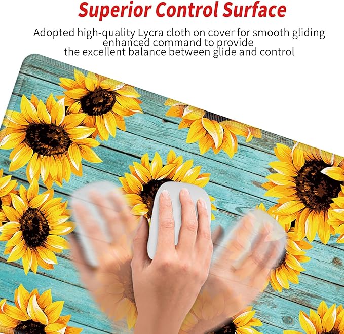 Gaming Mousepad 36x12 Mouse Pad XXL Desk Mat Sunflower Desk Pad Long Extended Mouse Mat with Stitched Edges Computer Mat for Men Office Work