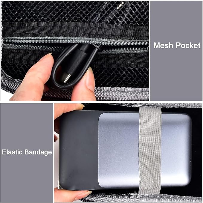 Multi-purpose Storage Bag Comaptible with JBL GO 4, for Canon Ivy 2 Mini Photo Printer, for KODAK Step, for Anker 733 Power Bank，Carrying Protective Case with Mesh Pocket & Wrist Strap(Bag Only)Black