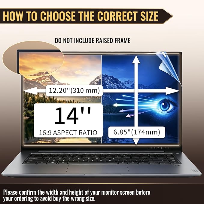 14 Inch Privacy Screen for Laptop with 16:9 Widescreen Laptop Blue Light Screen Protector - Anti-Glare - Anti-Scratch Protector Film for Data Confidentiality Privacy Shield