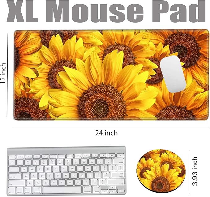 Sunflower Mouse Pad 24x12 Desk Pad XL Mousepad Gaming Desk Mat for Desktop Extended Computer Mat Large Mouse Pads for Wireless Mouse Office Laptop Accessories Gift