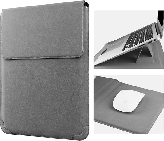 HoYiXi 14 Inch Laptop Sleeve Case Leather Bag with Stand Compatible with Mac Book Pro 14 2021/ASUS Vivobook 14/HP Pavilion X360/IdeaPad 14/Dell HP ASUS Acer Huawei Matebook 14'' PC, Gray