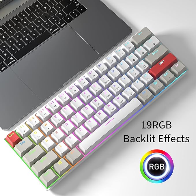 Newmen GM610 60% Wireless Mechanical Keyboard,Wired/Bluetooth/2.4G RGB Backlit,61 Anti-Ghosting Keys,Programmable,Hot-Swappable Gaming Keyboard,for PC Windows Mac Laptop Computer(Linear Red Switch)