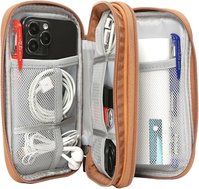 Universal Electronics Accessories Carrying Case, Electronic Cable Organizer Bag, Travel Cable Accessories Bag Pouch for Cable, USB, Cord, Charger, Phone, Power Bank, Earphone (Brown, Large)