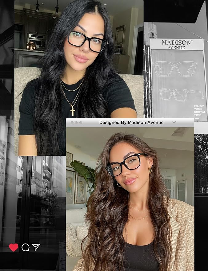 Madison Avenue Trendy Sqaure Blue Light Blocking Glasses for Women with Case, Stylish Anti Glare Glasses for Computer