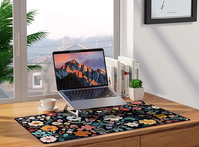 Baziabbo Floral Desk Mat,XXL Extended Big Mouse Pad,Gaming Mousepad with Stitched Edge,Non-Slip Rubber Base Keyboard Desk Pad for Home Office Study Game