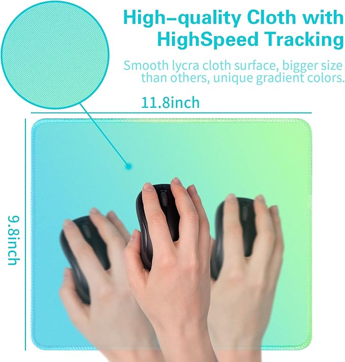 Bloss Small Mouse Pad, Non-Slip Desk Pad Mat, Mat for Keyboard and Mouse, Mint Green to Blue Desk Mousepad with Stitched Edges, Gaming Mouse Pad(11.8 x 9.8 Inches / 3mm)