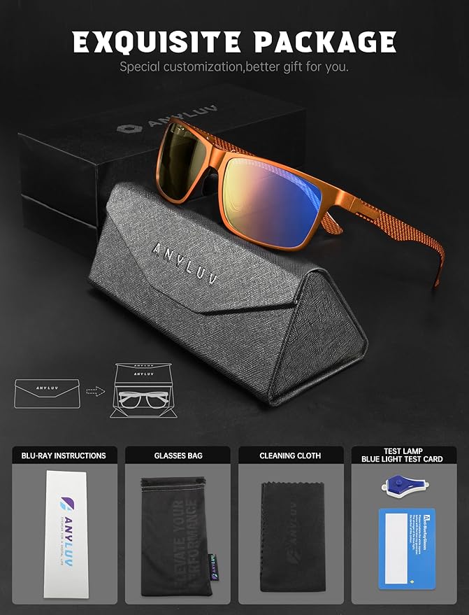 ANYLUV Carbon Fiber Reading Glasses for Men Women, Blue Light Blocking Computer Readers, Anti Glare Spring Hinge