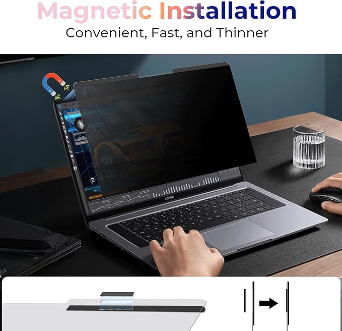 Magnetic Laptop Privacy Screen 14 inch for 16:9 Privacy Shield, 14" Removable Computer Monitor Anti Glare Protector Blue Light Filter, Compatible with HP/Dell/Acer/Lenovo/Samsung/ASUS (12.2x6.9inch/ W x H)