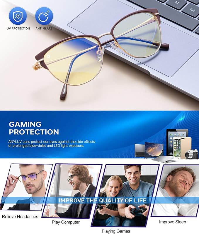 ANYLUV Blue Light Glasses for Woman Men, Womens Blue Light Blocking Glasses Computer Glasses Anti Eyestrain