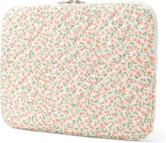 Puffy Laptop Sleeve 13 Inch Cute Quilted Laptop Protective Case Padded Floral Computer Sleeve for MacBook (B-Pink, 13 Inch)
