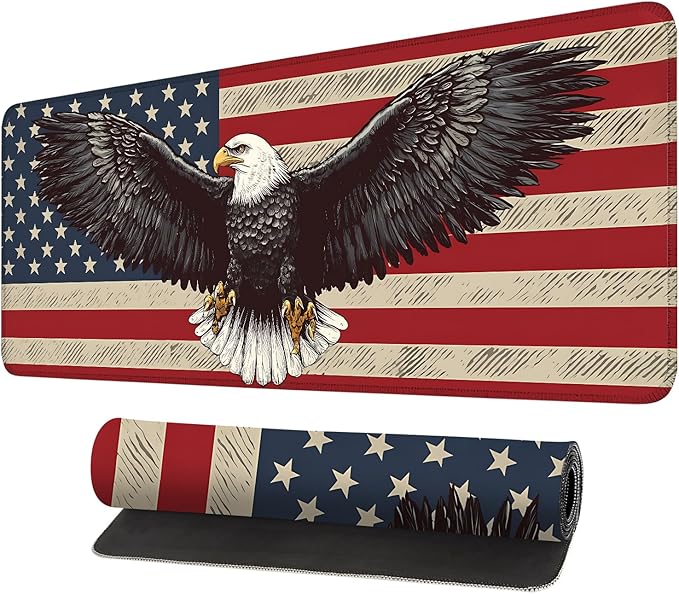 Mouse Pad, Large Anti-Slip with Stitched Edges Desk Mat Desktop Laptop Computer Desk Keyboard Mat,Table Protector Blotter Mat (Eagle Flag, 31.5" x 11.8")