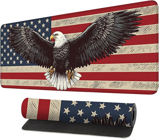 Mouse Pad, Large Anti-Slip with Stitched Edges Desk Mat Desktop Laptop Computer Desk Keyboard Mat,Table Protector Blotter Mat (Eagle Flag, 31.5" x 11.8")