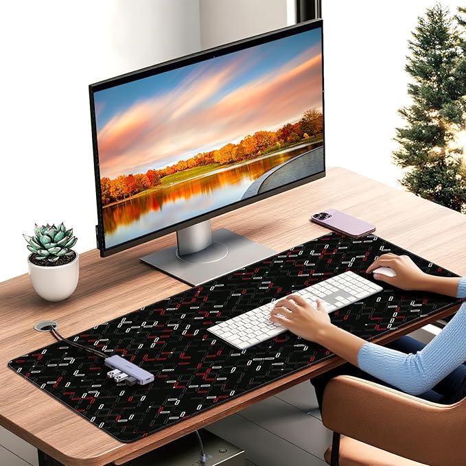 35.4 x 15.7 inches, Large Desktop Mouse pad, Keyboard and Mouse Pads for Work and Home Computers, and Large Laptop Mouse mat， (DM4-Red and White Checkered)