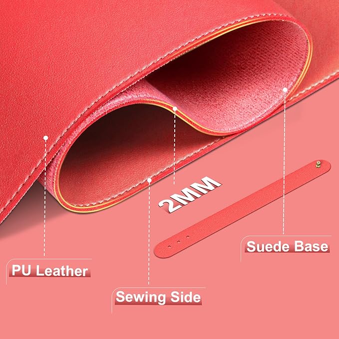 Leather Desk Pad Protector, 39.4' X 17'' Large Mouse Pad, Office Desk Mat, Non-Slip PU Leather & Suede Base Desk Blotter, Laptop Desk Pad, Desktop Mat for Office Home, Candy Red
