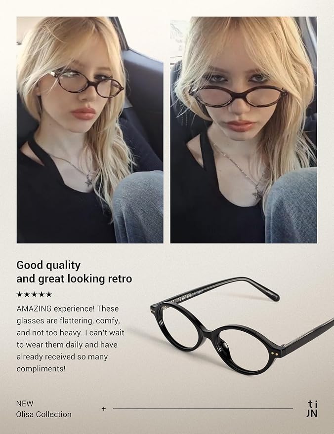 TIJN Olisa Blue Light Blocking Glasses for Women Men,Retro Oval Frame Bluelight Eyeglasses for Gaming/Computer/Screen