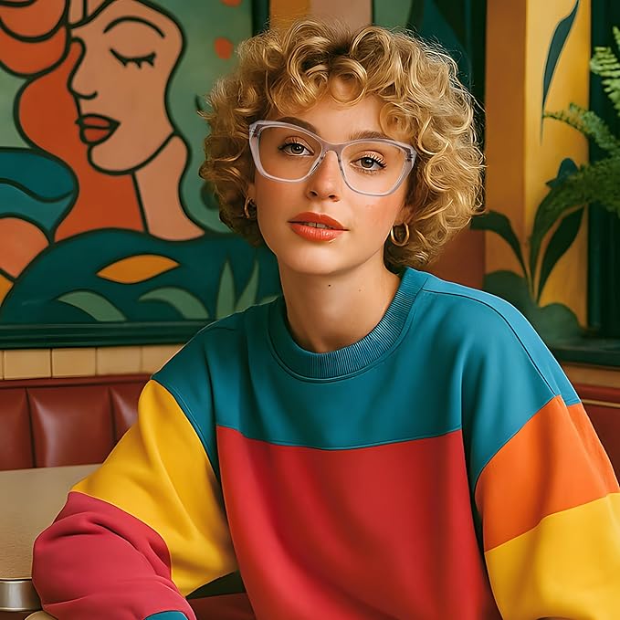 DOERAYM Blue Light Glasses for Woman with Square Decoration,Reading Glasses for office & computer games