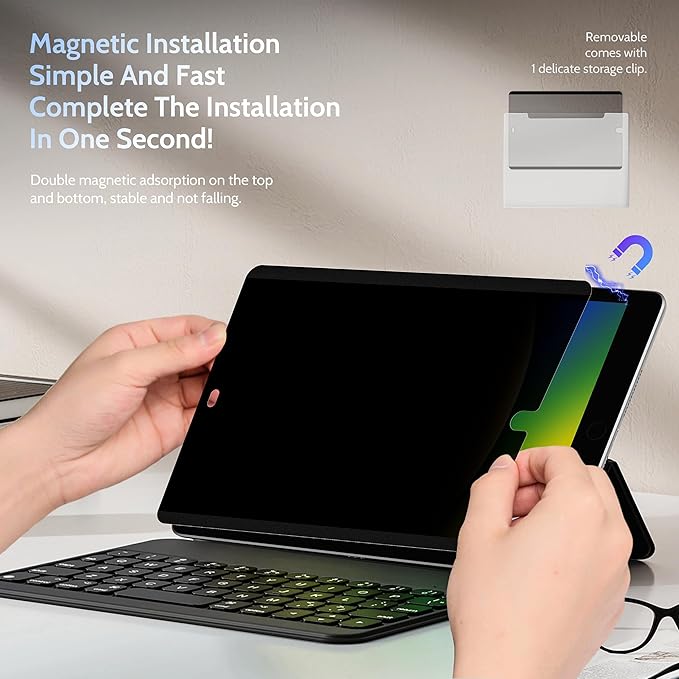 Peslv 4-Way Magnetic Privacy Screen Protector for iPad 9th 8th 7th 10.2 Inch & iPad Air 3th & iPad Pro 10.5", Removable 360 Spy Black Security Filter