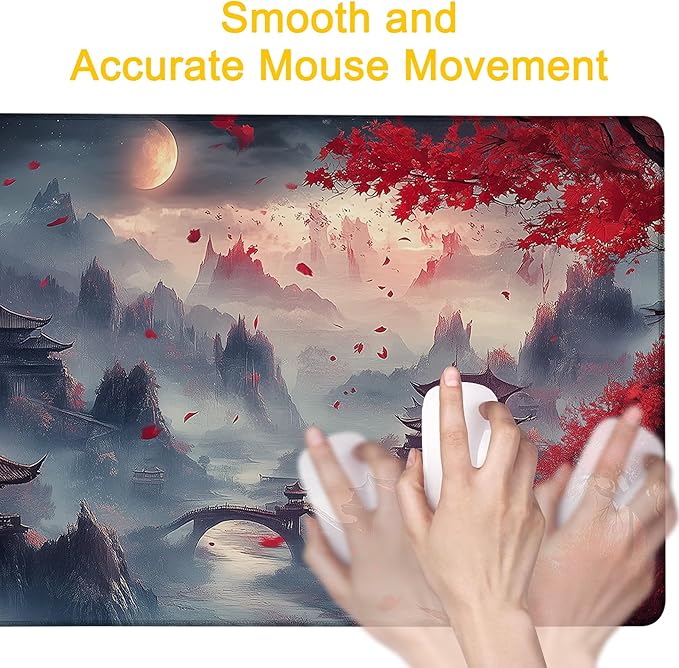 Desk Pad Red Night Full Moon Desk Mat for Keyboard and Mouse, Large XXL Gaming Mouse Pad with Stitched Edges for Work Game Office, 35.43 x 15.75 in