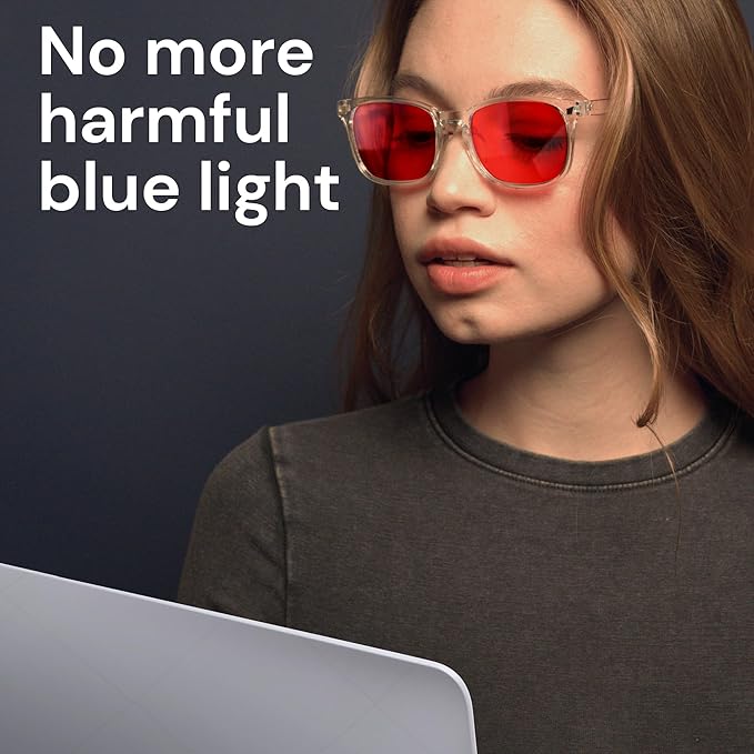 Gaoye Transparent with Red Lenses Blue Light Glasses for Computer & Gaming - Anti UV Ray Lenses, Scratch-Resistant & Comfort Fit