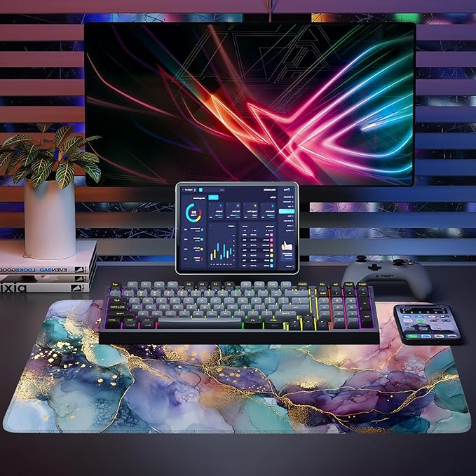 Mouse Pad, Large Anti-Slip with Stitched Edges Desk Mat Desktop Laptop Computer Desk Keyboard Mat,Table Protector Blotter Mat (Purple, 35.4" x 15.7")
