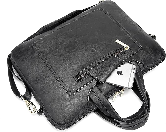 Kinmac 360° Protective Waterproof PU Leather Laptop Shoulder Messenger Sleeve Briefcase case Bag (13 inch-14 inch, Black PU)