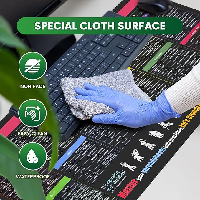 Excel/Word/Power Point Mouse pad Cheat Sheet Desk pad XXL (35.4"x15.7") Non-Slip Office, Gaming Desk Mat Over 200 Shortcuts Computer Desk Mat, Keyboard mat