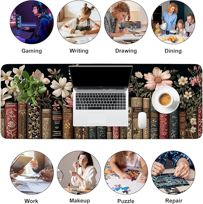 Mouse Pad, Large Anti-Slip with Stitched Edges Desk Mat Desktop Laptop Computer Desk Keyboard Mat,Table Protector Blotter Mat (Book, 31.5" x 11.8")