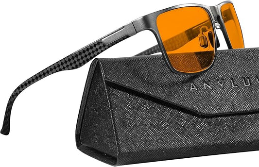 ANYLUV Carbon Fiber Reading Glasses for Men Women, Blue Light Blocking Computer Readers, Anti Glare Spring Hinge