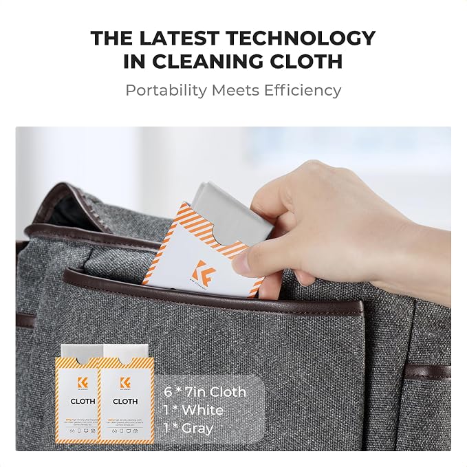 K&F CONCEPT 2 Pack Lens Cleaning Cloth | Microfiber Cleaning Cloth | Glasses Cleaning Cloths | Eyeglass Lens Cleaner | Eyeglasses, Camera Lens, VR/AR Headset, and Screen Cleaning | White & Grey - Image 6