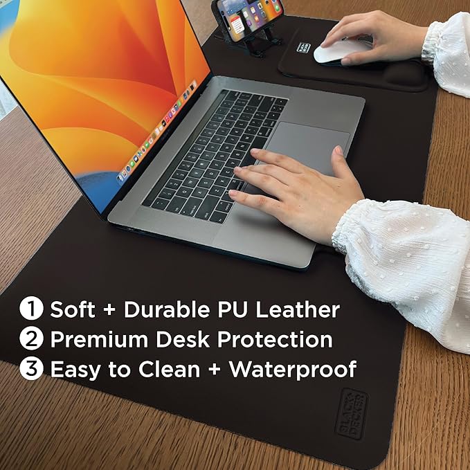 Black+Decker Faux Leather Desk Mat for Keyboard and Mouse - Protective Desk Decor - Gaming, Work from Home, Office Accessory