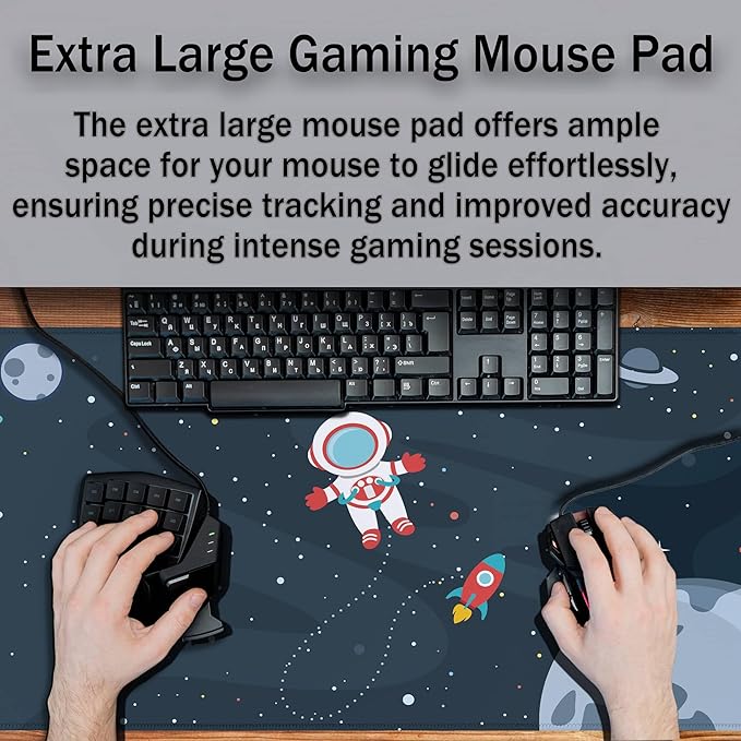 Keyboard Mat Cute Astronaut Large Mouse Pads Men¡¯s Office Accessories Pc Mouse Pad Mousepad XXL Non-Slip Rubber Base Waterproof with Stitched Edges 35.4" X 15.7" for Game Office,