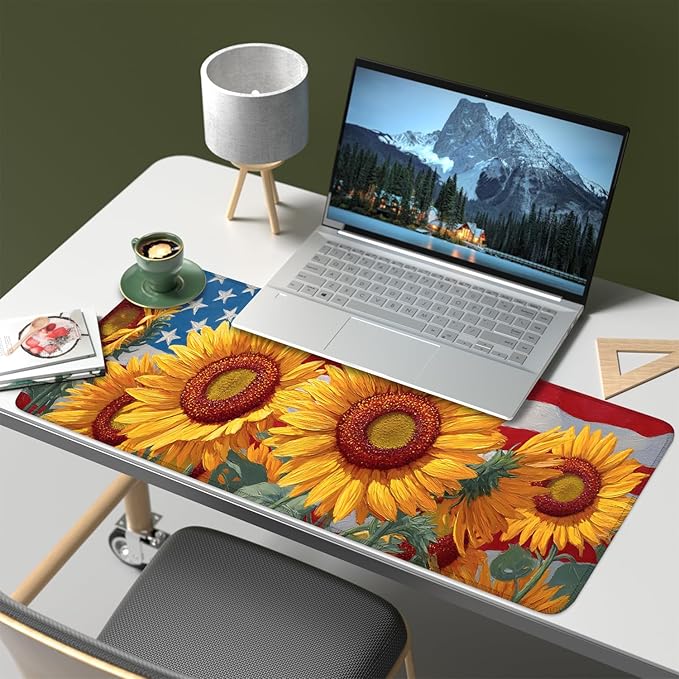 Mouse Pad, Large Anti-Slip with Stitched Edges Desk Mat Desktop Laptop Computer Desk Keyboard Mat,Table Protector Blotter Mat (Sunflower, 31.5" x 11.8")