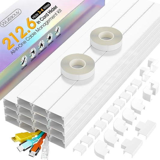 212.6in Cord Hider Kit, Cord Covers for 3-4 Wires on Wall, Cable Hider Wire Covers for Cords on Wall, Paintable Cord Hider for Walls Mount Tv, Cable Cover Raceway, W1.18 H0.6in, White by Wuitaouy