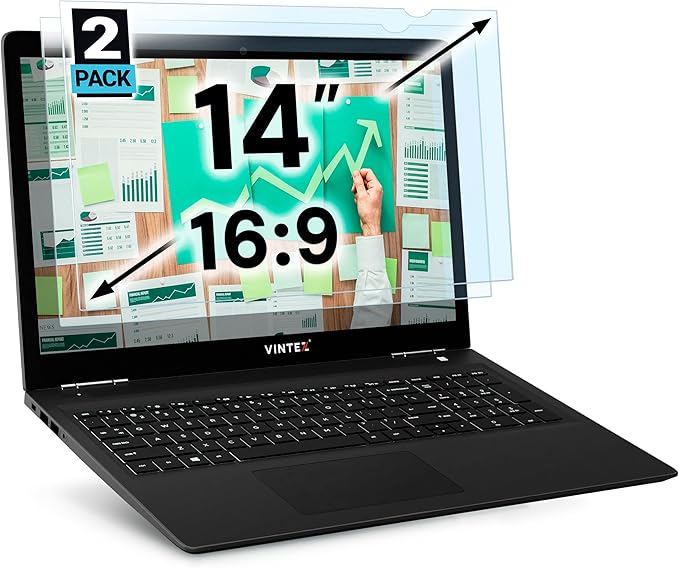 VINTEZ 14 inch Blue Light Blocking Screen Protector Panel for 16:9 Widescreen Computer Monitor and Laptop - PC Anti-UV Eye Protection Filter Film - Anti-Scratch Diagonal Frame Shield [2 Pack]