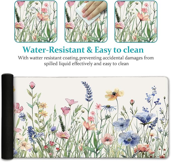 Flower Mouse Pad Large Desk Mat Pad, XL Computer Mousepad with Stitched Edges Non-Slip, Keyboard Mouse Pad for Desktop Laptop Work Home Cute Office Supplies Desk Accessories 31.5x11.8 in