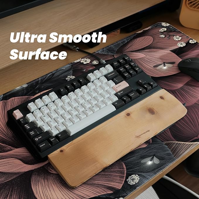 Gaming Mouse Pad, Large 31.5 x 11.8 inches Mousepad, Long Keyboard Pad, Cute Mouse Mat for Computer with Stitched Edges and Non-Slip Base (Brown Flowers)