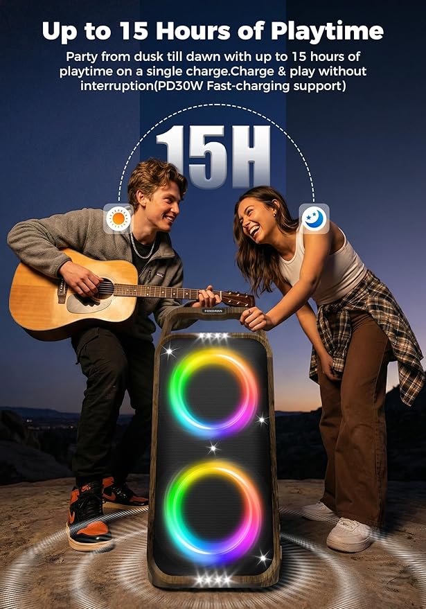 Portable Bluetooth Speaker: 240W Peak Powerful Loud Sound Deep Bass Wireless Boombox Large Subwoofer 15 Hours Battery Life Fast Charging with Led Light Show for Party Outdoor Camping Backyard
