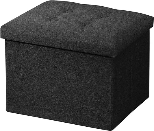AmasSmile Black Ottoman with Storage,Foot & Leg Rest Stools Small Cute Stool Short Bench Folding Ottomans Square Footstools for Shoe Living Room Under Desk Outdoor RV Camper Each Space Storage