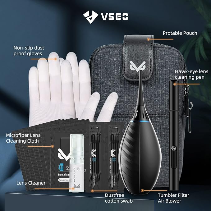 VSGO Professional Camera Cleaning Kit with Portable Bag Air Blower Lens Cleaning Pen Spray Cotton Swab Cloth Compatible for Canon, Nikon, Sony DSLR Cameras and Sensitive Electronics Bundle(VS-A3E) - Image 2