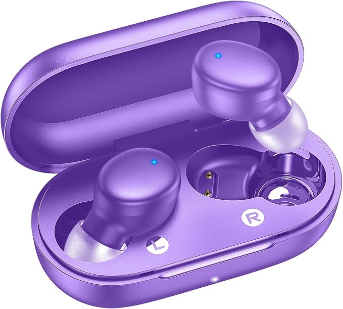 kurdene Wireless Earbuds Bluetooth 5.3 in Ear Buds Light Weight Headphones,Deep Bass Sound,Built in Mics Headset,Clear Calls Earphones for Sports Workout Purple