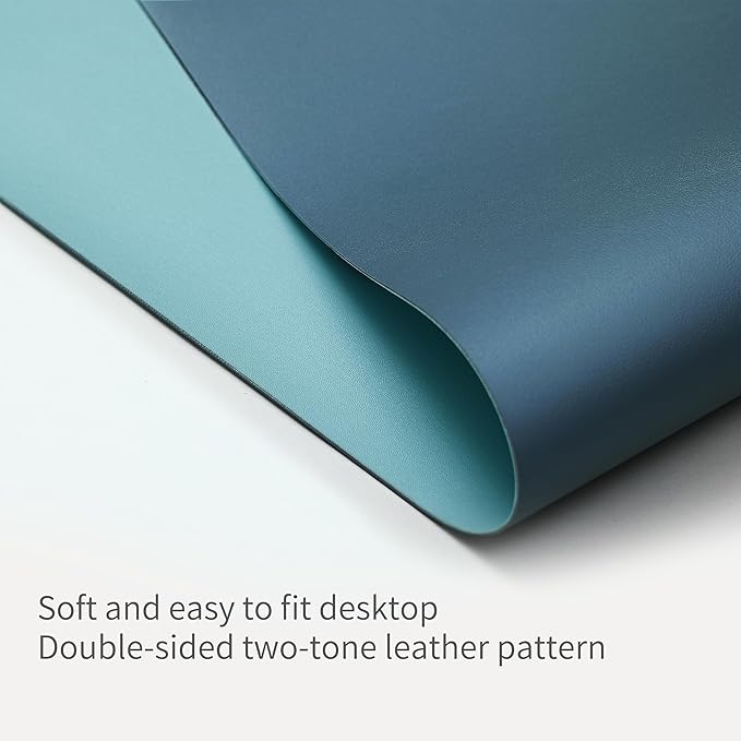 RENMTURE Double-Sided Two-Tone Faux Leather Desk mat Desktop Organization and Accessories Home and Office Large Mouse pad Game and Work (Blue/Green, 32"x16")