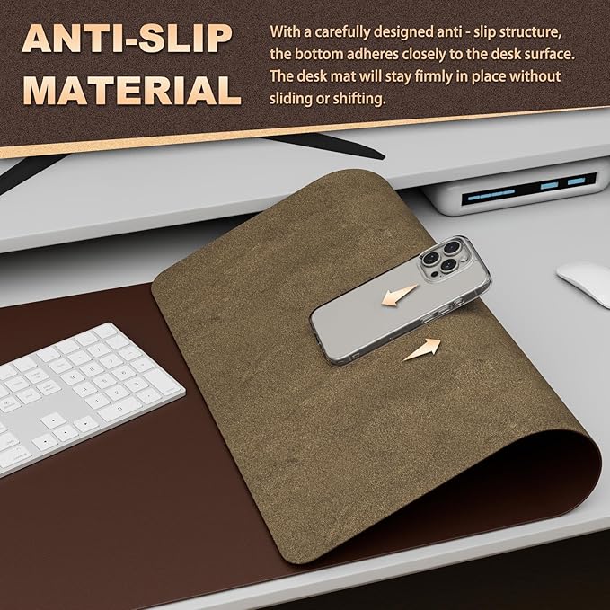 K KNODEL Leather Desk Pad Protector, Office Desk Mat, Large PVC Leather Desk Blotter, Non-Slip Mouse Pad (Dark Brown, 17" x 35.4")