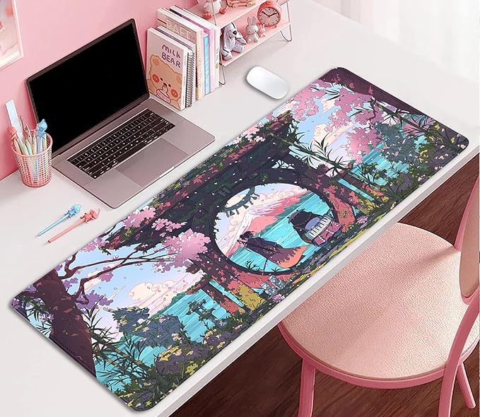 Cartoon Desktop Mouse Pad Large,Japanese Panda Desk Pad,Mouse Mat for Desk,Keyboard Pad,Gaming Mousepad with Stitched Edges,Non-Slip Waterproof Rubber Base for Computer Office Home Work(27.5X11.8 in)