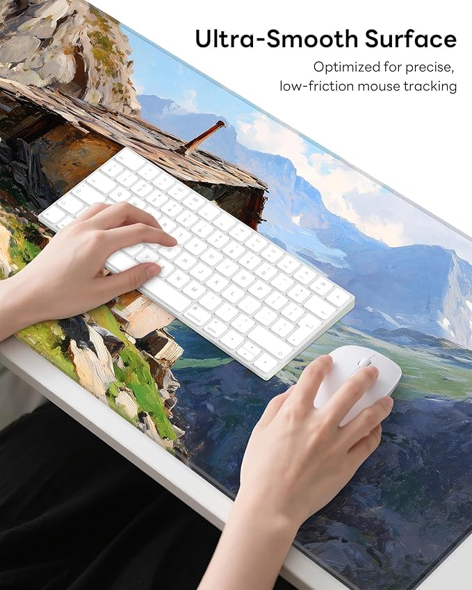 XL Gaming Mouse Pad, 31.5x15.7'' Large Desk Mat with Anti-Slip Rubber Base & Stitched Edges for Gaming, Office, Home - Oil-Painted