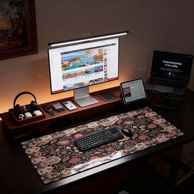 Floral XXL Large Desk Pad Mat - Anti-Slip Stitched Edges Mouse Pad for Women, Office & Home, Extra Big Computer Keyboard Mat for Desktop, Cute Aesthetic Office Supplies & Desk Decor